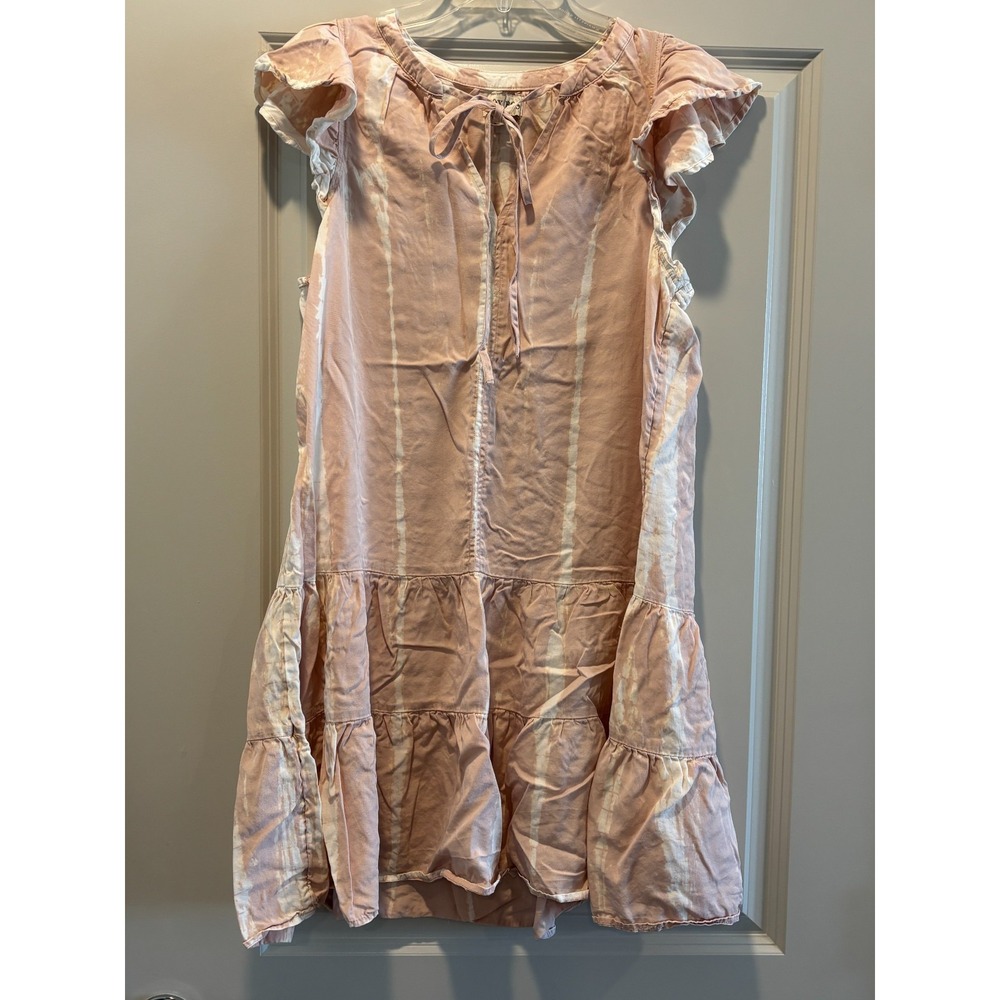 Knox Rose Midi A Line Dress Womens Medium Pink Tie Dye Flutter Sleeve Tiered Hem